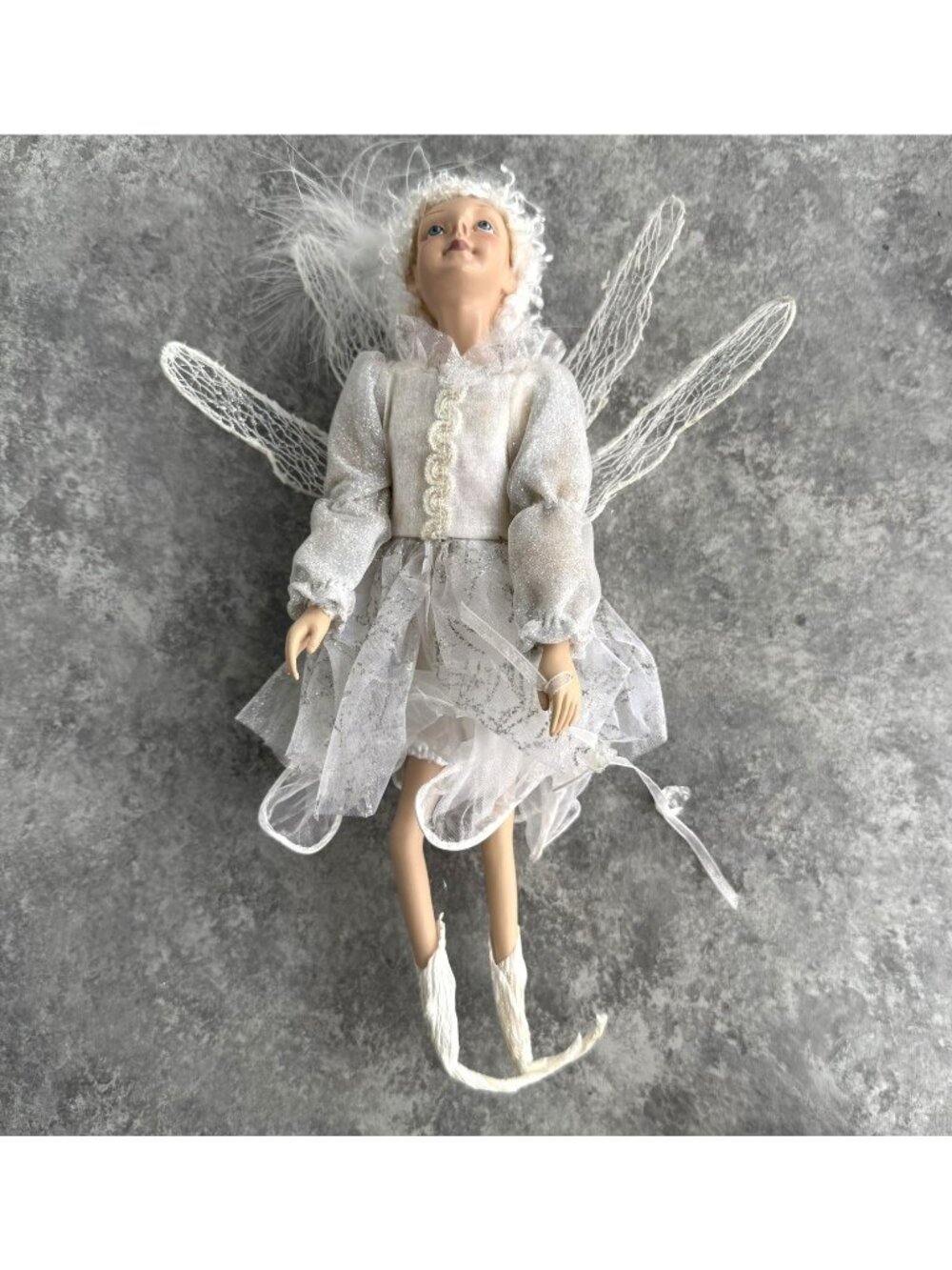 Winward Silver Winter Fairy Figurine 10.5” White Curly Hair Blue Eyes